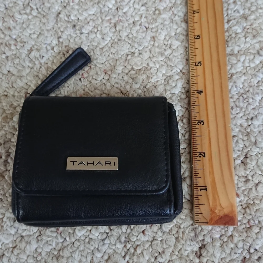 Tahari Snap Trifold ID pocket Black Faux Leather Wallet